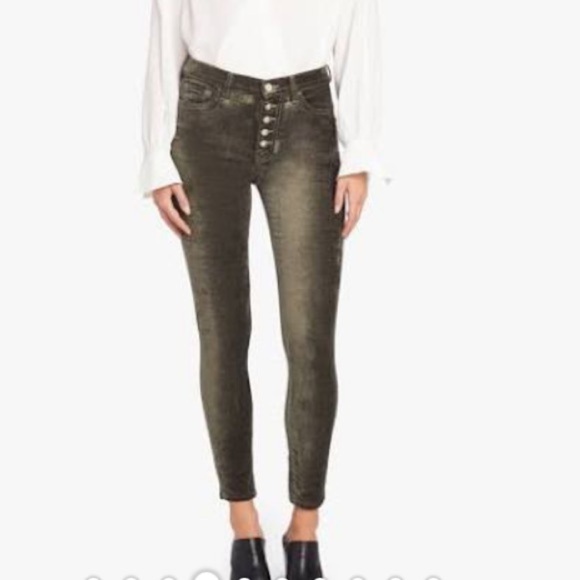 7 For All Mankind High Waist Ankle Skinny Velour Pants in Green - Picture 13 of 16